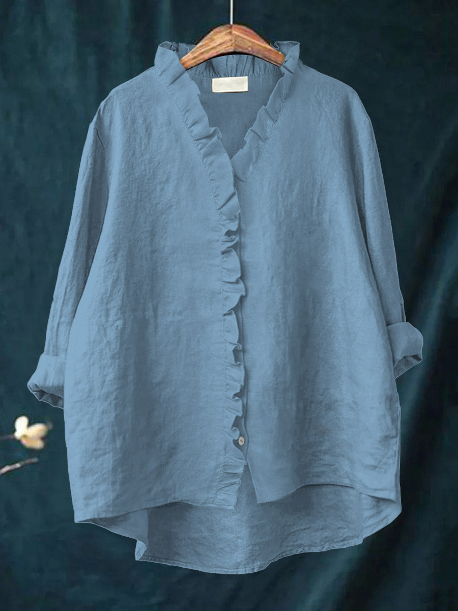 Loretta™ | Baumwoll-Leinen-Bluse mit Rüschen