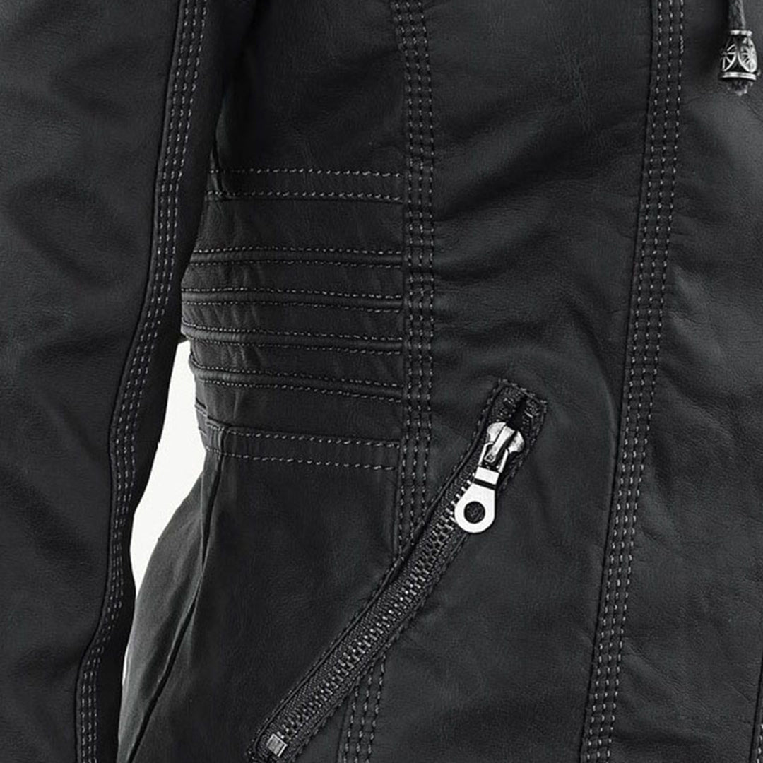 Pia™ | Moderne Lederjacke mit Kapuze