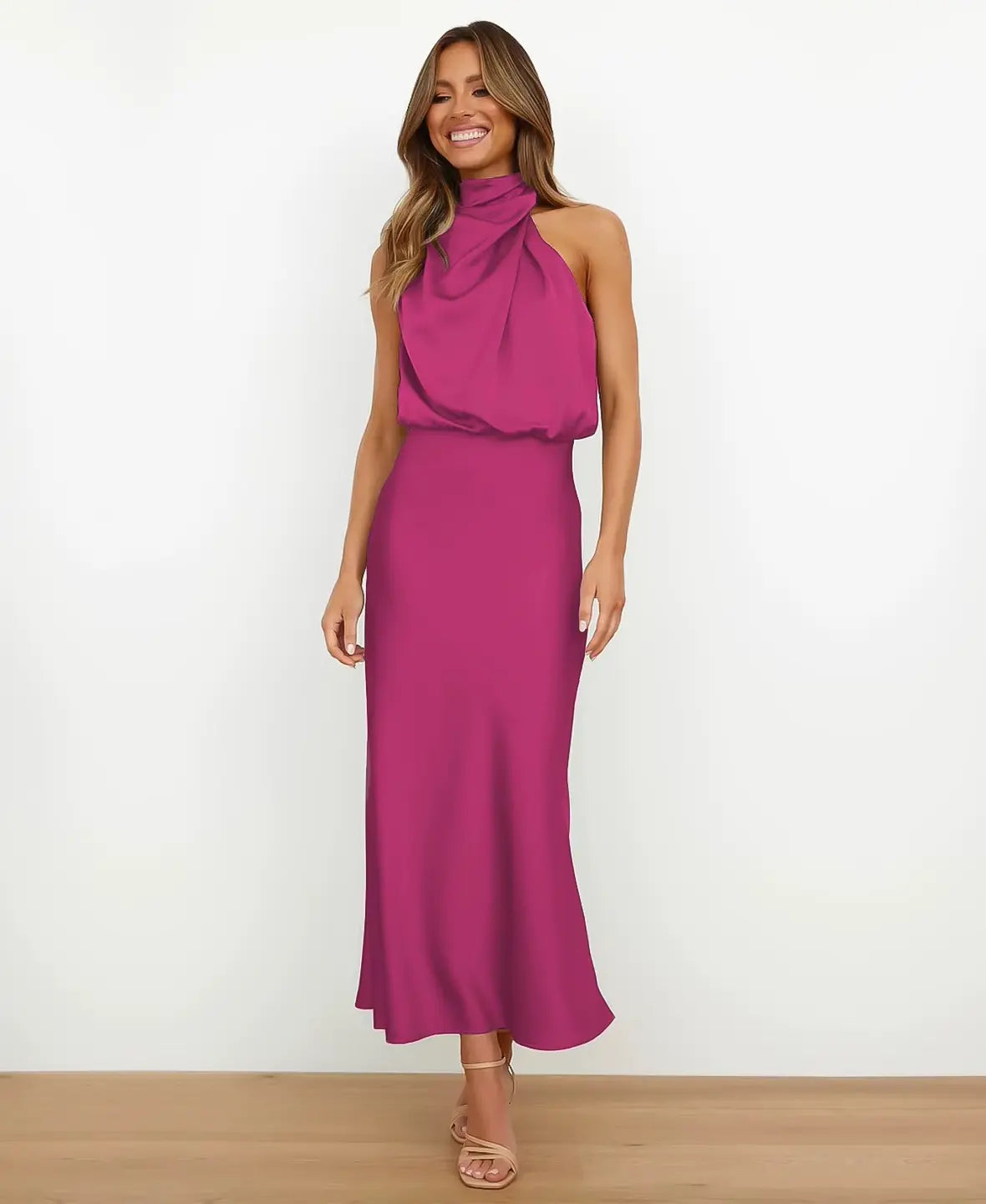 Eleonore™ | Satin-Midikleid mit Wasserfallausschnitt – Eleganz für jeden Anlass