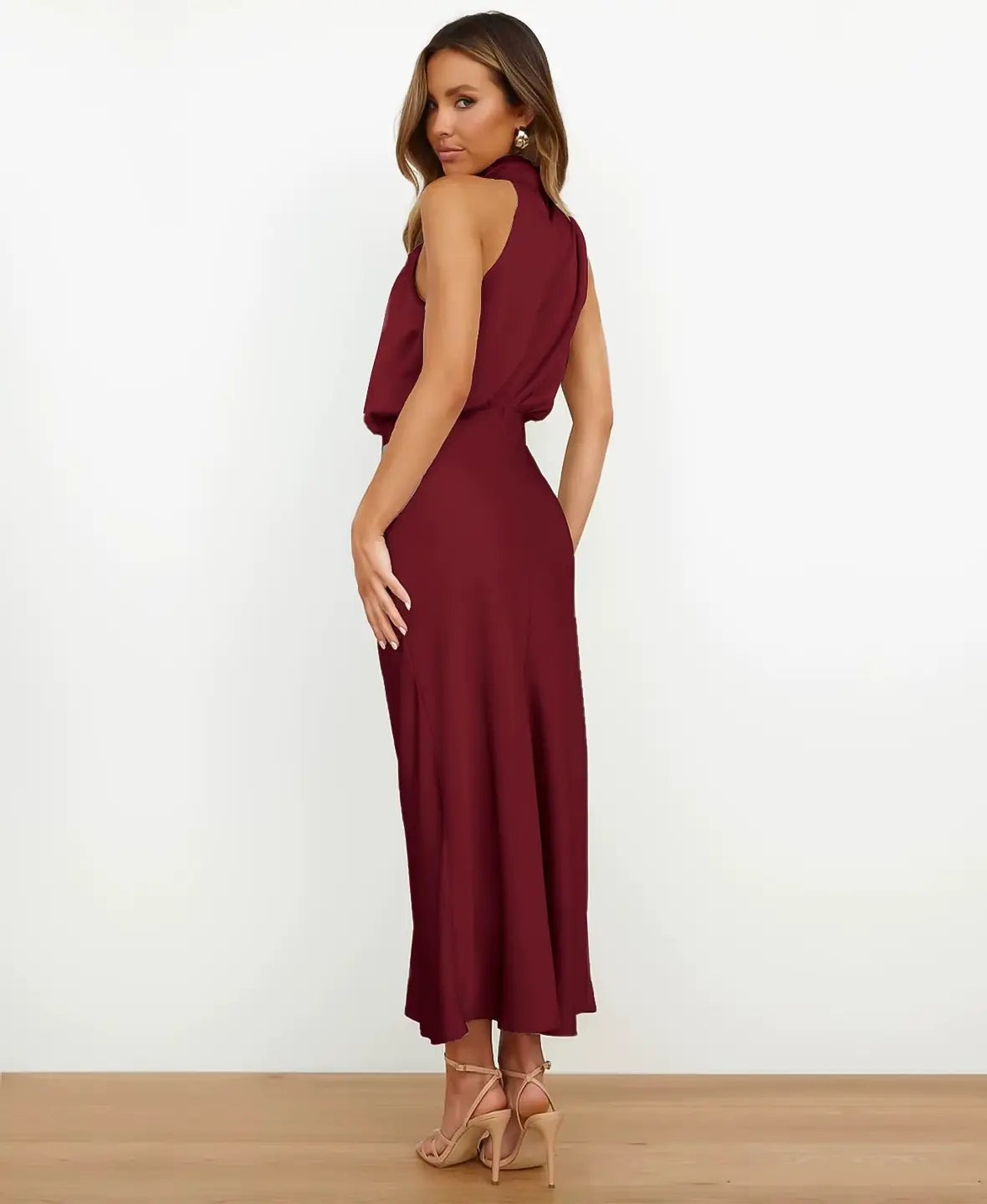 Eleonore™ | Satin-Midikleid mit Wasserfallausschnitt – Eleganz für jeden Anlass