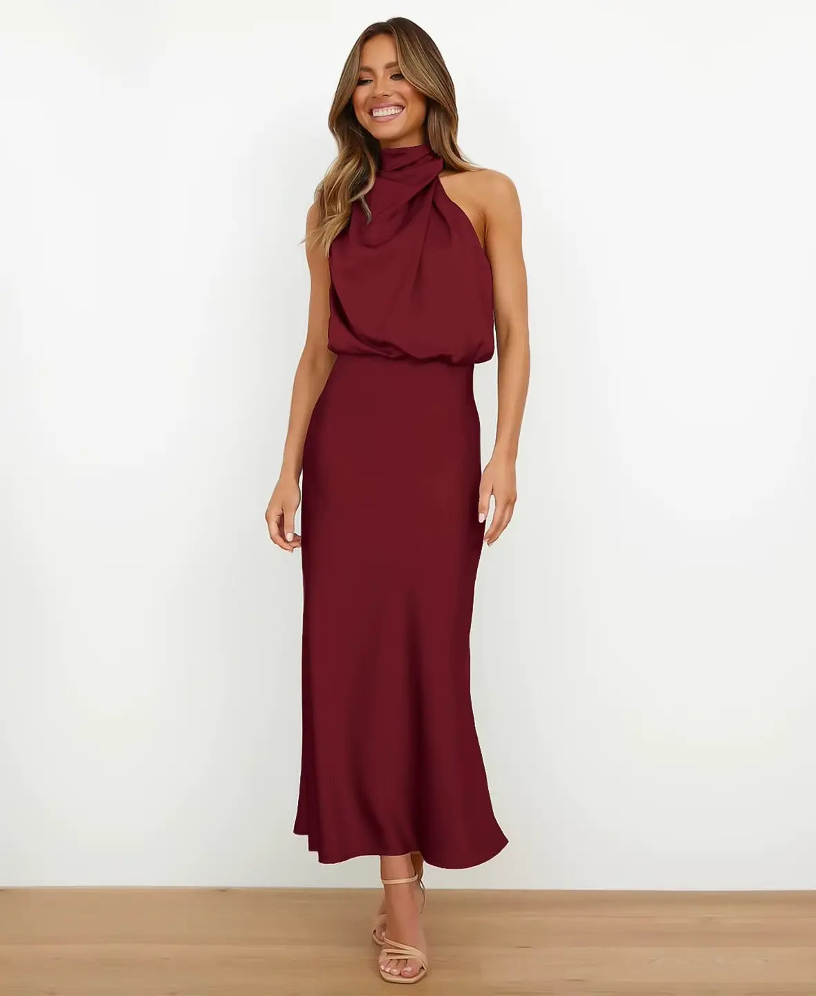 Eleonore™ | Satin-Midikleid mit Wasserfallausschnitt – Eleganz für jeden Anlass