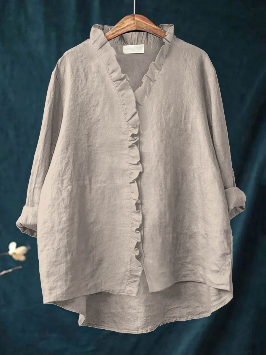 Loretta™ | Baumwoll-Leinen-Bluse mit Rüschen