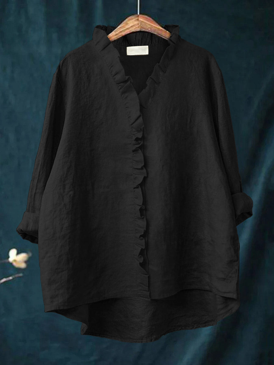 Loretta™ | Baumwoll-Leinen-Bluse mit Rüschen