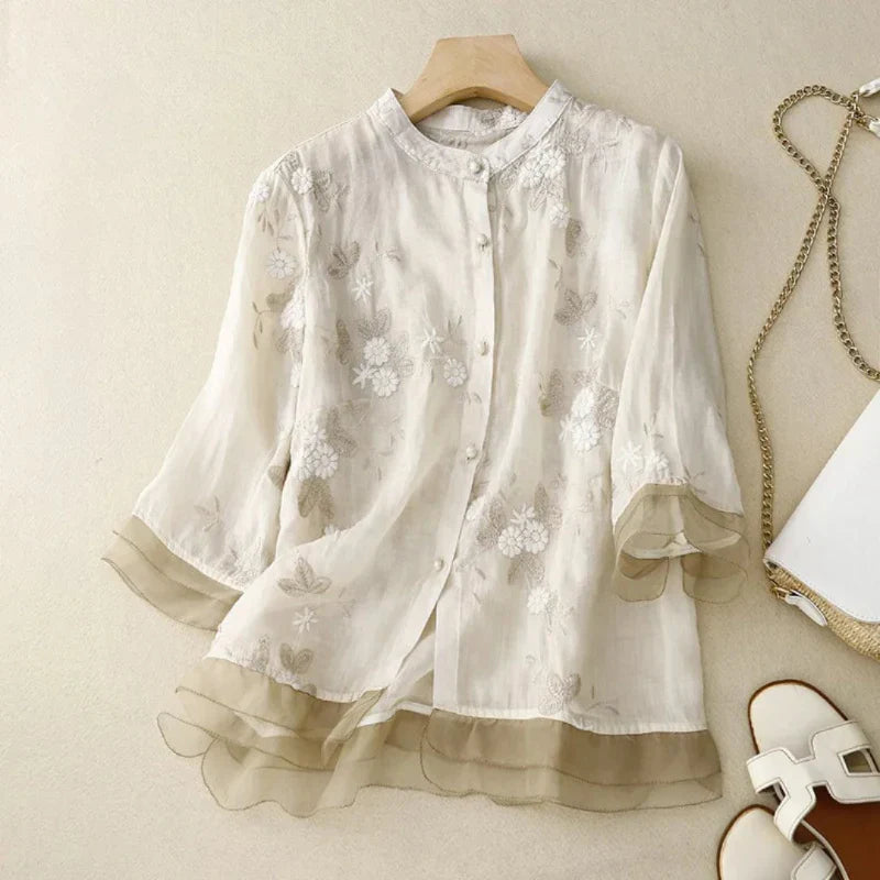 Theresia™ | Bestickte Bluse aus Leinen und Baumwolle