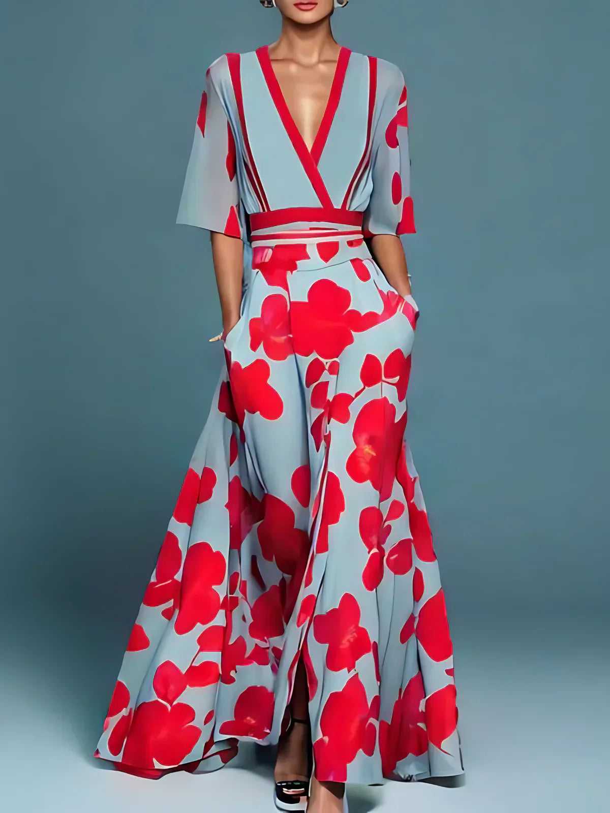Tiara™ | V-Ausschnitt Blumenkleid