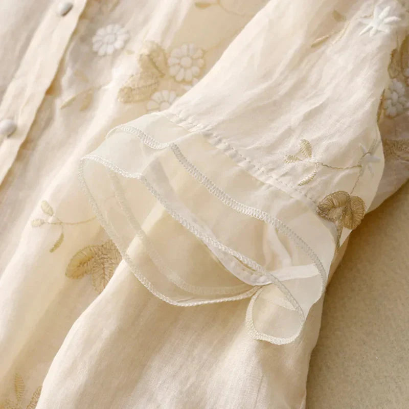Theresia™ | Bestickte Bluse aus Leinen und Baumwolle