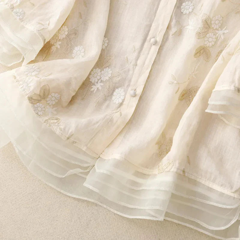 Theresia™ | Bestickte Bluse aus Leinen und Baumwolle