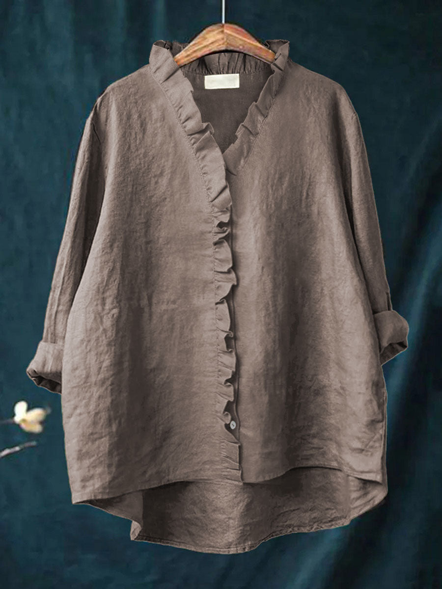 Loretta™ | Baumwoll-Leinen-Bluse mit Rüschen