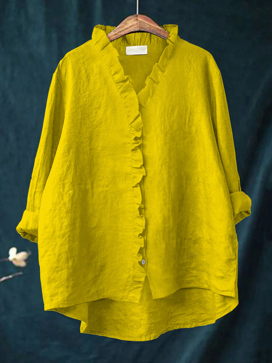 Loretta™ | Baumwoll-Leinen-Bluse mit Rüschen