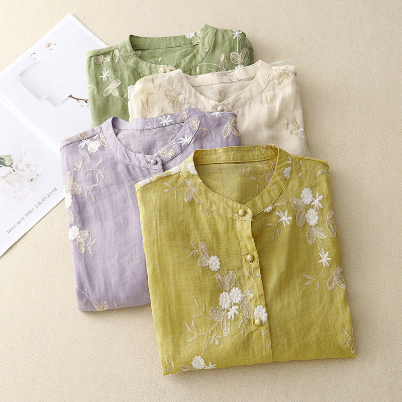 Theresia™ | Bestickte Bluse aus Leinen und Baumwolle