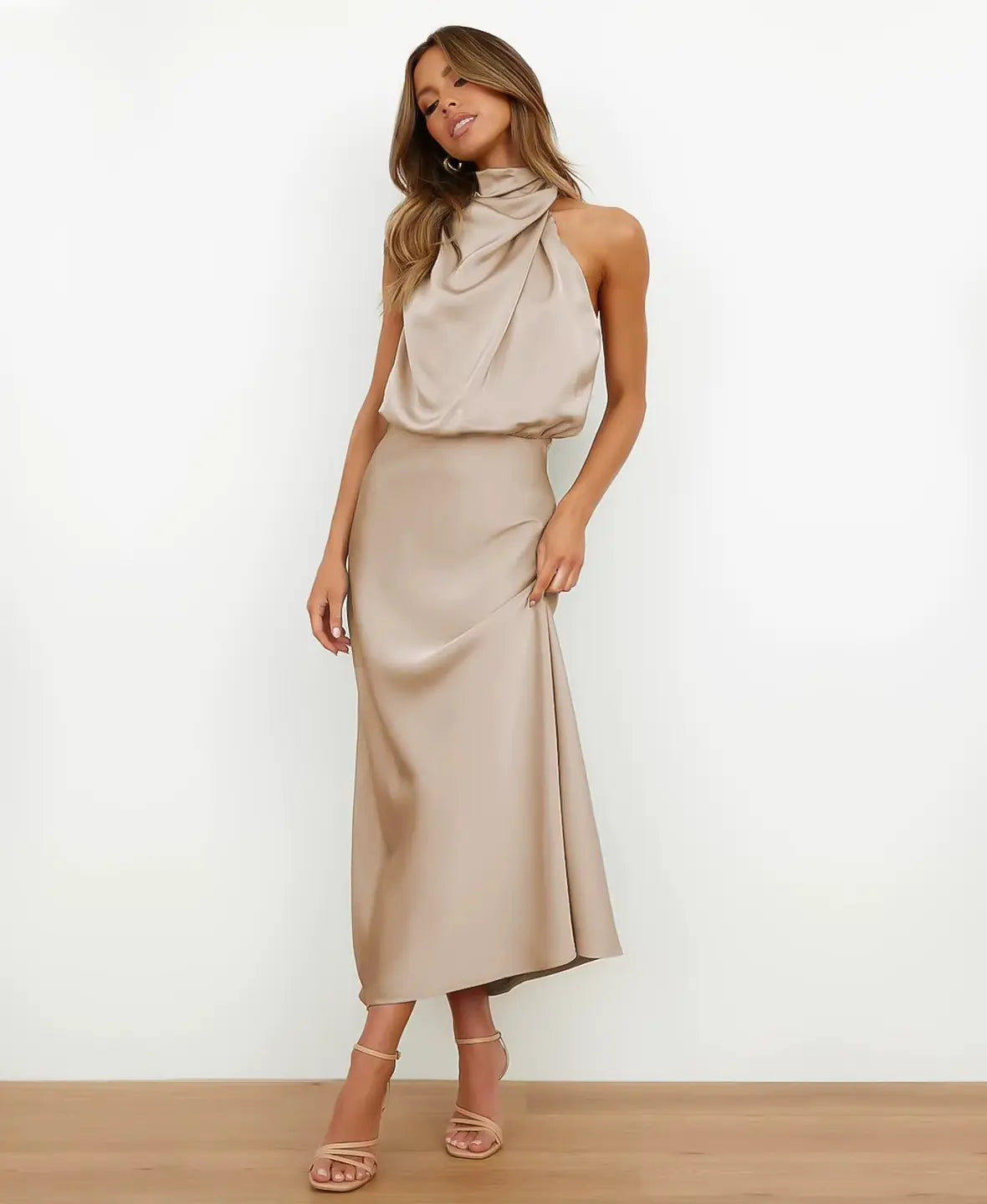 Eleonore™ | Satin-Midikleid mit Wasserfallausschnitt – Eleganz für jeden Anlass
