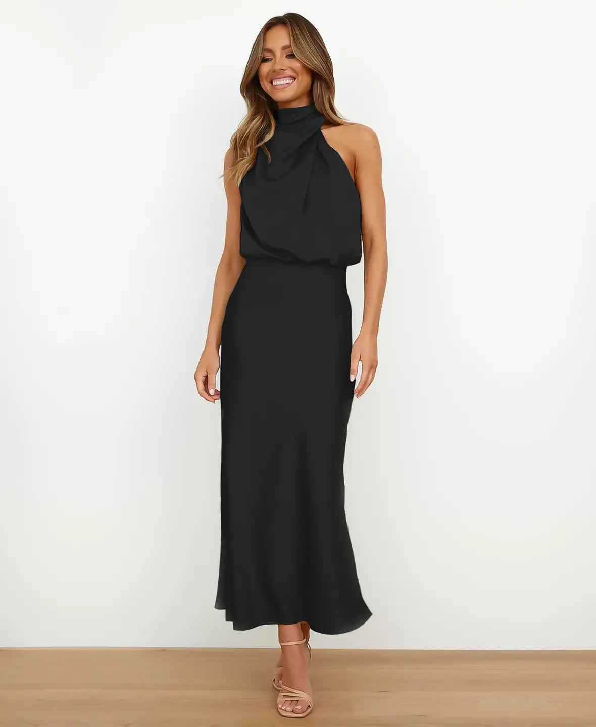 Eleonore™ | Satin-Midikleid mit Wasserfallausschnitt – Eleganz für jeden Anlass