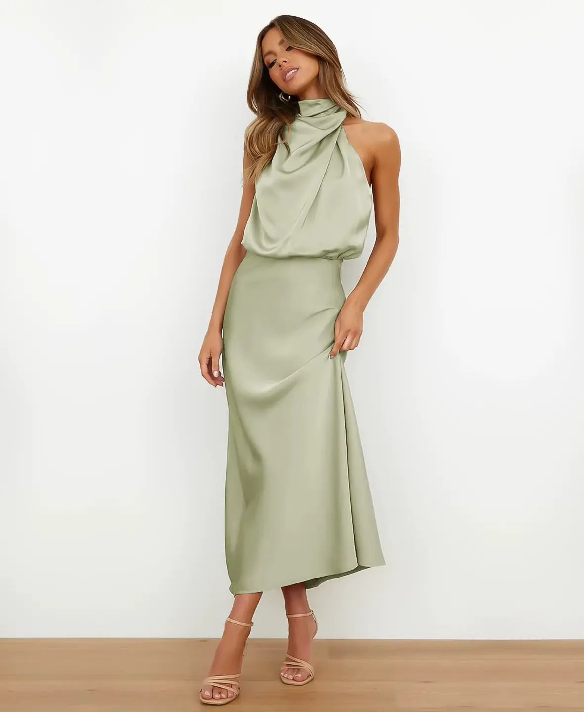 Eleonore™ | Satin-Midikleid mit Wasserfallausschnitt – Eleganz für jeden Anlass