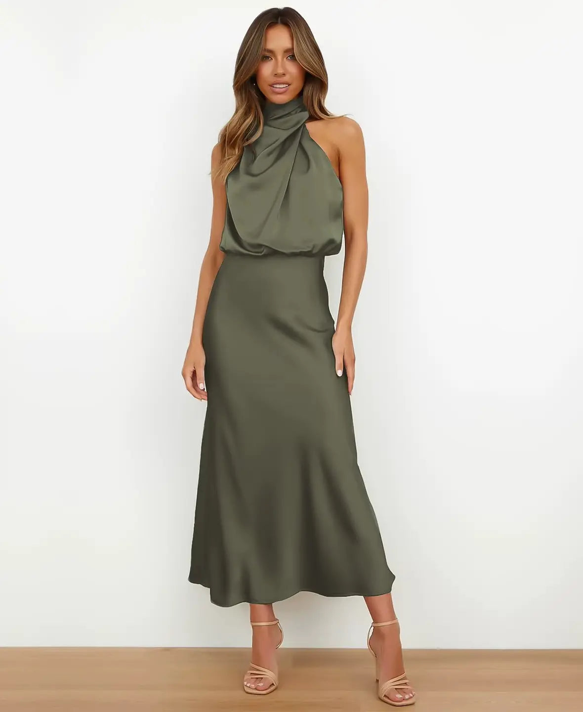 Eleonore™ | Satin-Midikleid mit Wasserfallausschnitt – Eleganz für jeden Anlass