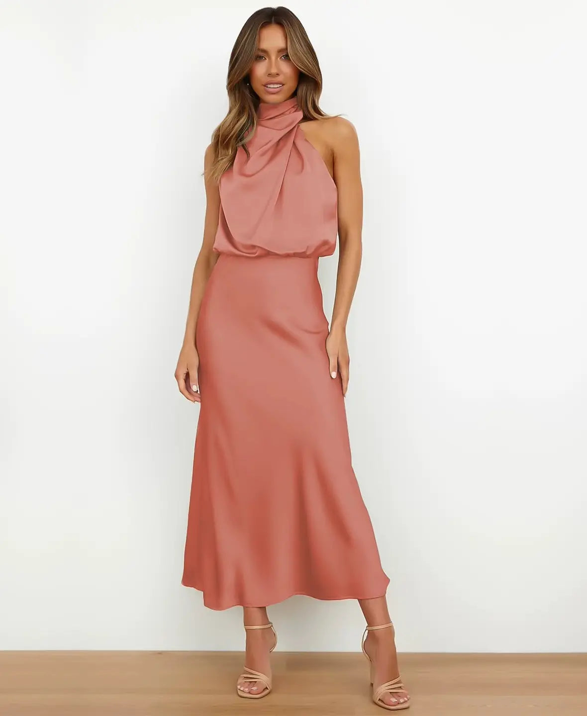 Eleonore™ | Satin-Midikleid mit Wasserfallausschnitt – Eleganz für jeden Anlass