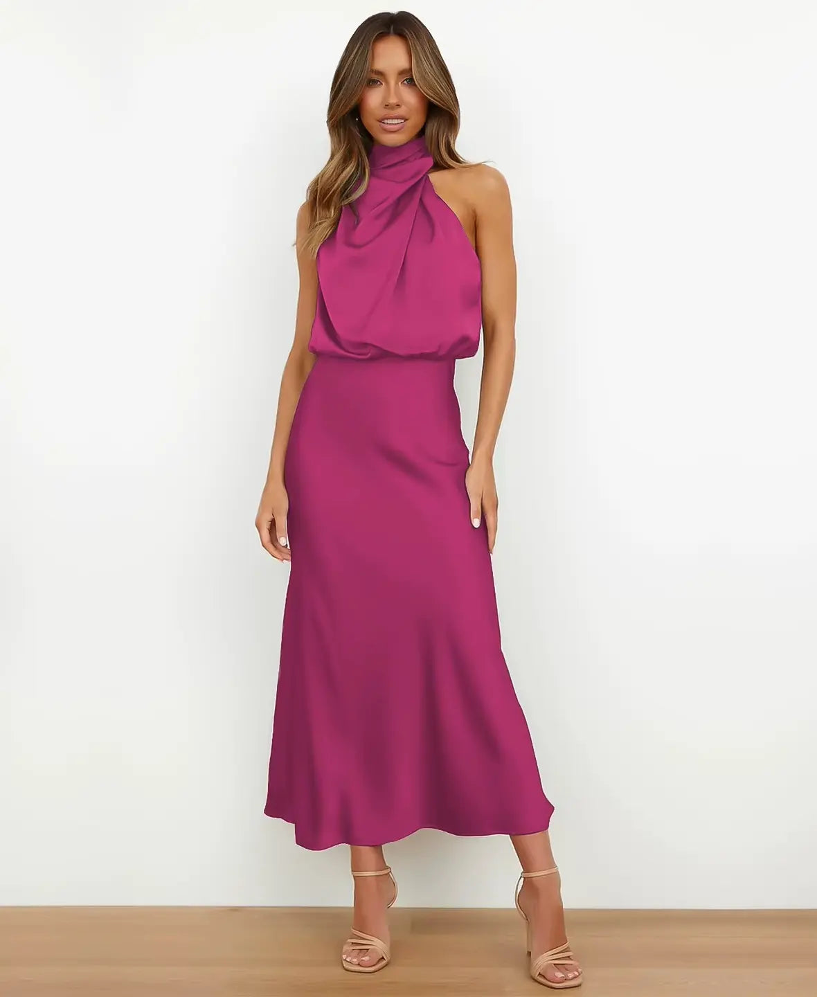 Eleonore™ | Satin-Midikleid mit Wasserfallausschnitt – Eleganz für jeden Anlass
