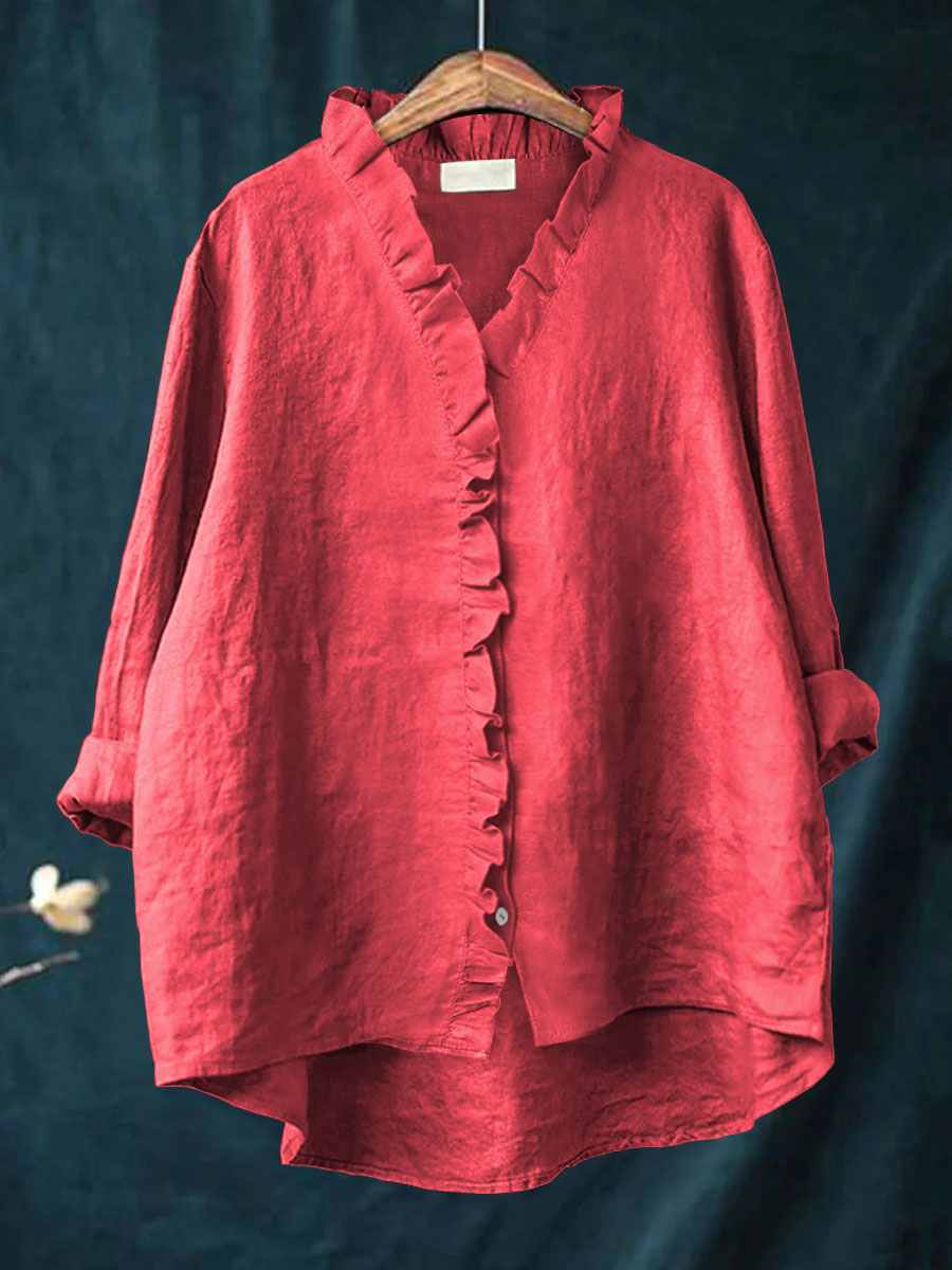 Loretta™ | Baumwoll-Leinen-Bluse mit Rüschen