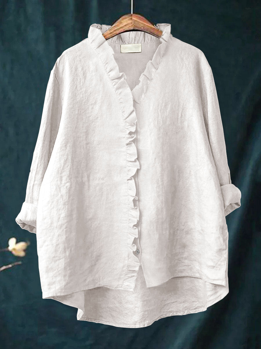 Loretta™ | Baumwoll-Leinen-Bluse mit Rüschen
